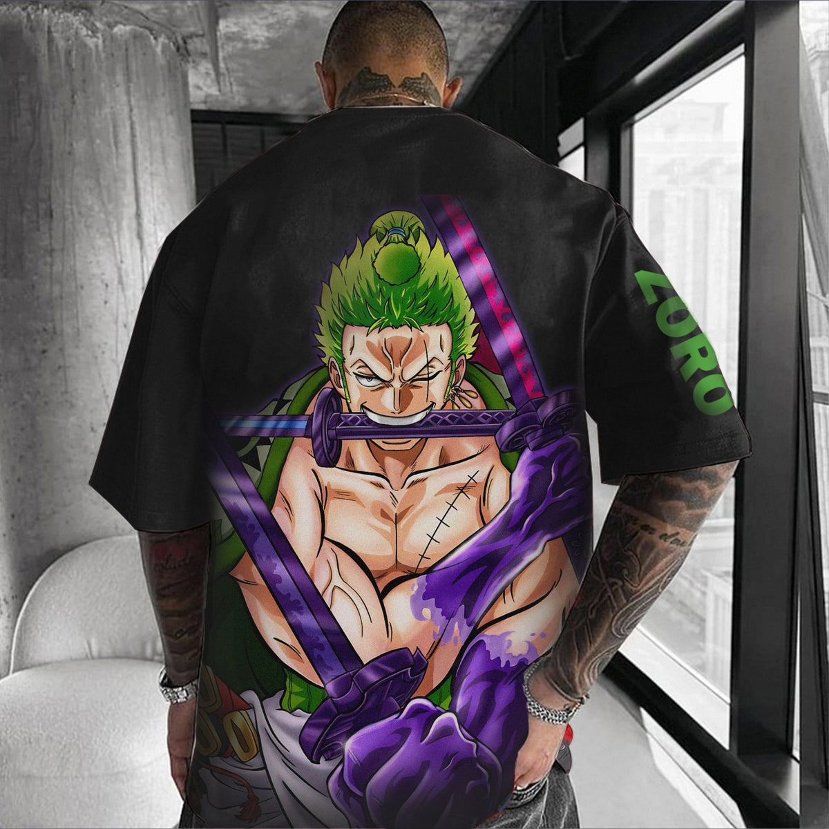 Camiseta Oversized Streetwear Roronoa Zoro Haki do Rei