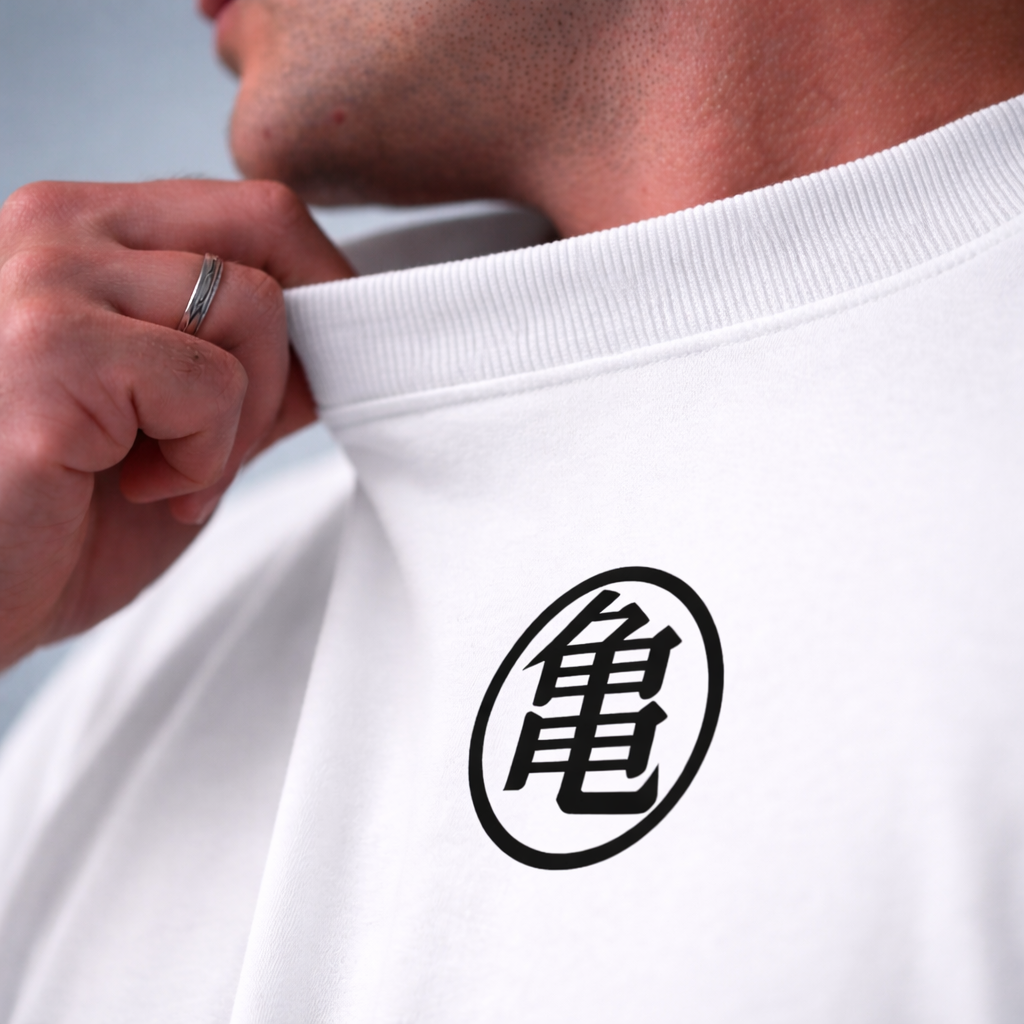 Camiseta Oversized Treino Preta Techfitbr Goku Premium Branca