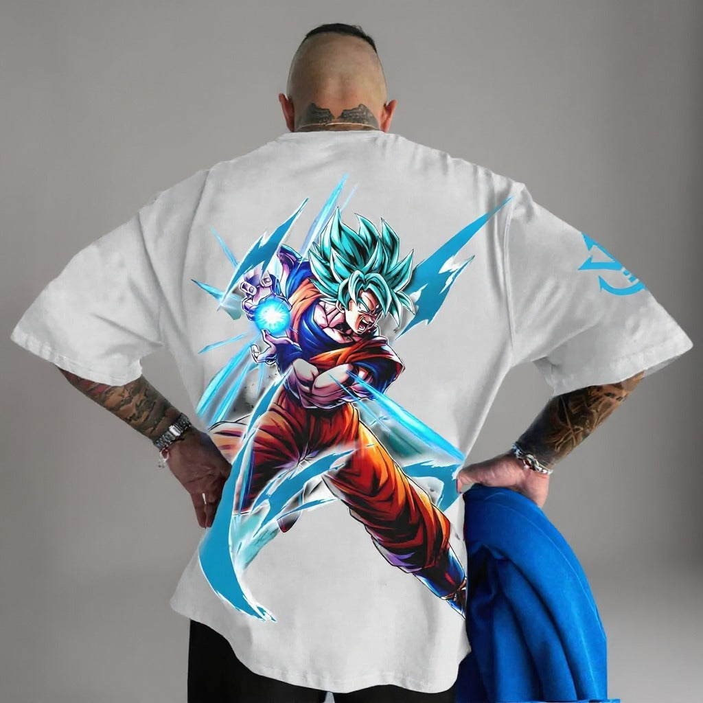 Camiseta Oversized Streetwear Goku Blue Off White