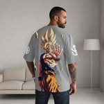 Camiseta Oversized Streetwear Goku Super Saiyajin Cinza