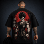 Camiseta Oversized Anime Guerreiro Supremo Streetwear Masculina Preta
