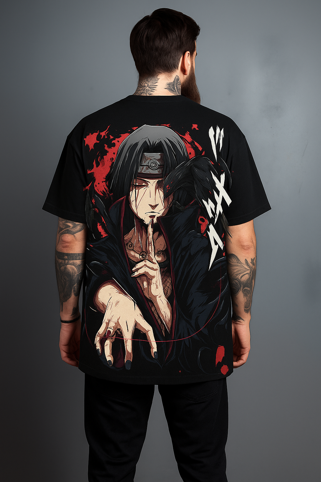 Camiseta Oversized Streetwear Itachi Corvos Preta– techfitbr
