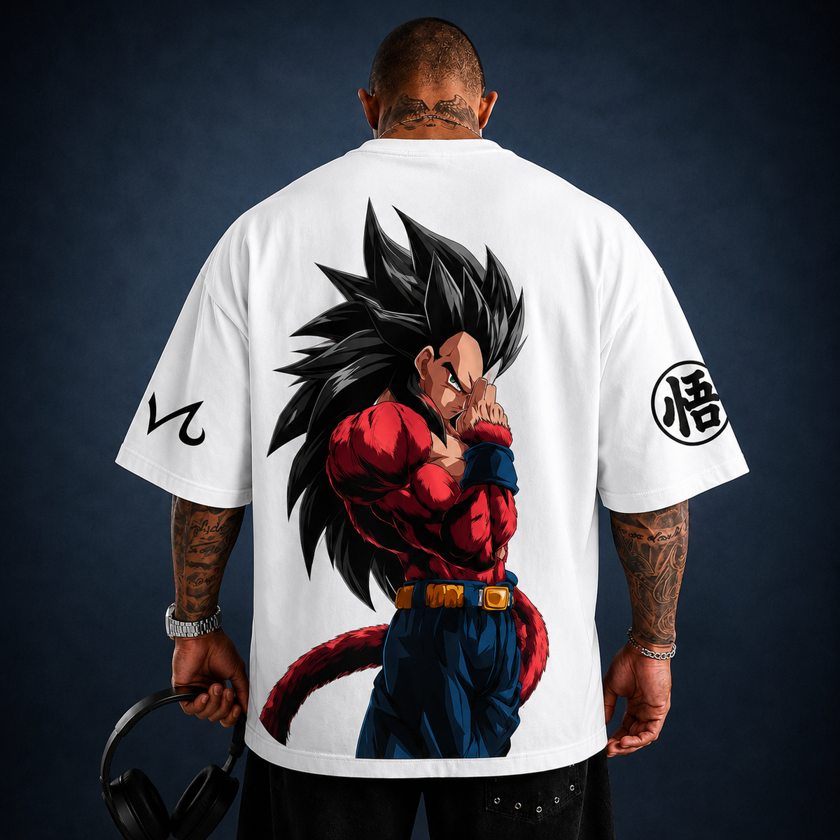 Camiseta Oversized Streetwear Vegeta Super Saiyajin 4 Preta