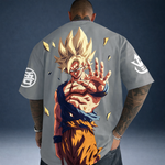 Camiseta Oversized Streetwear Goku Super Saiyajin Cinza