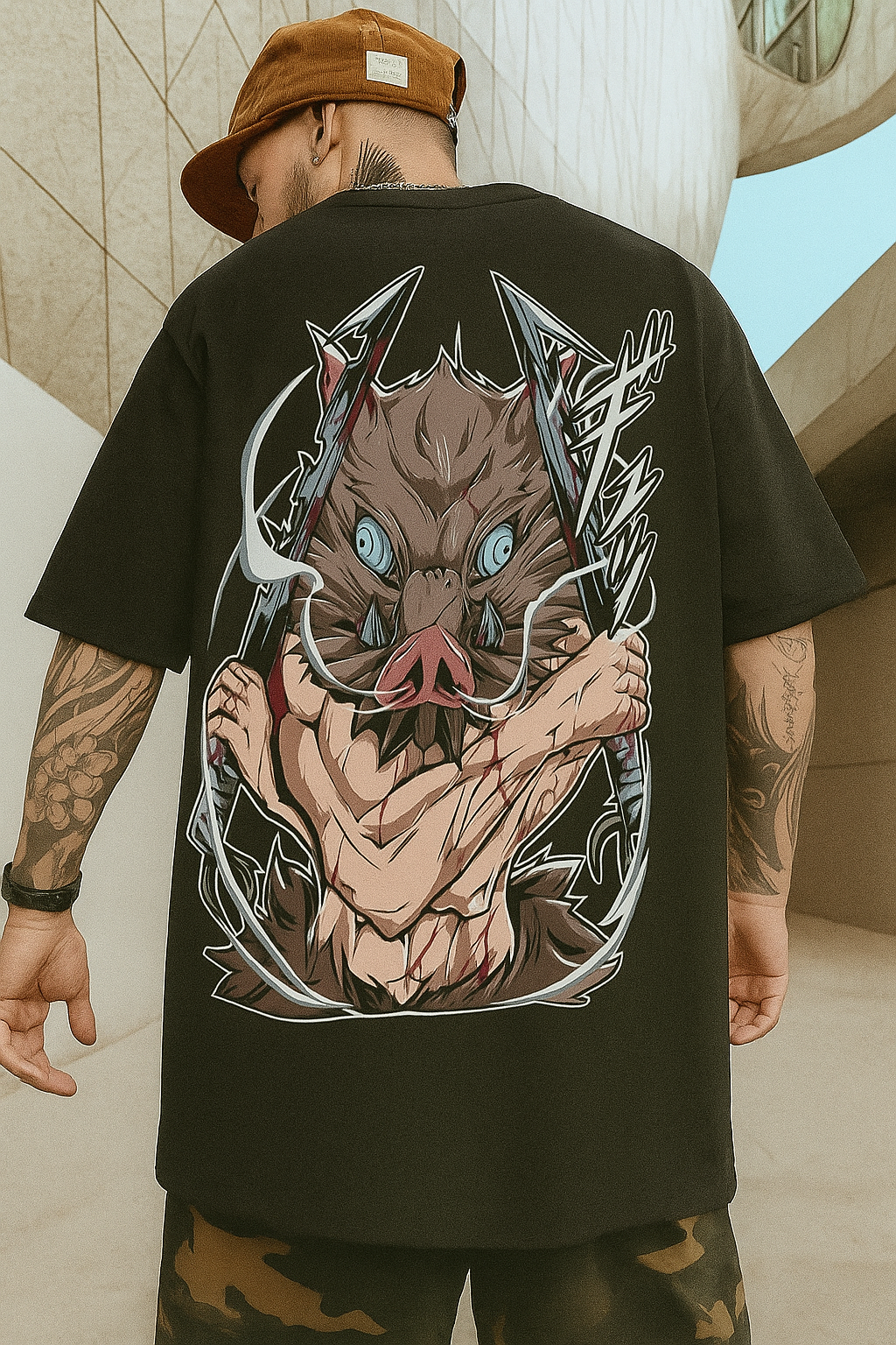 Camiseta Oversized Streetwear Plus Size Inosuke Hashibira