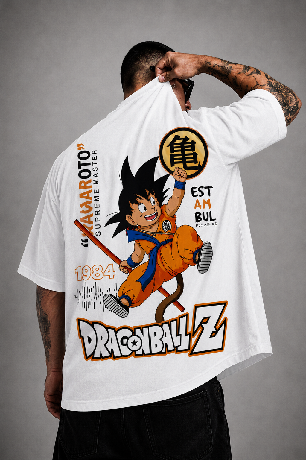 Camiseta Oversized Streetwear DBZ Estampada Branca