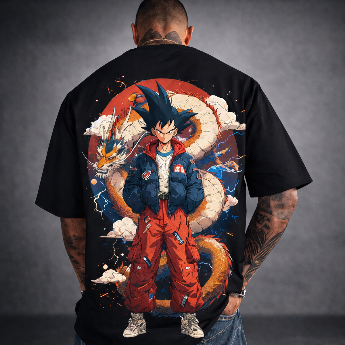 Camisa Oversized Streetwear Dragão Goku Branca