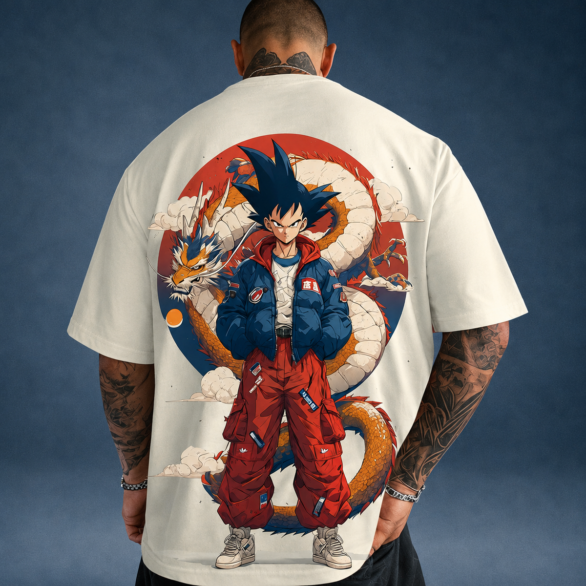 Camisa Oversized Streetwear Dragão Goku Branca