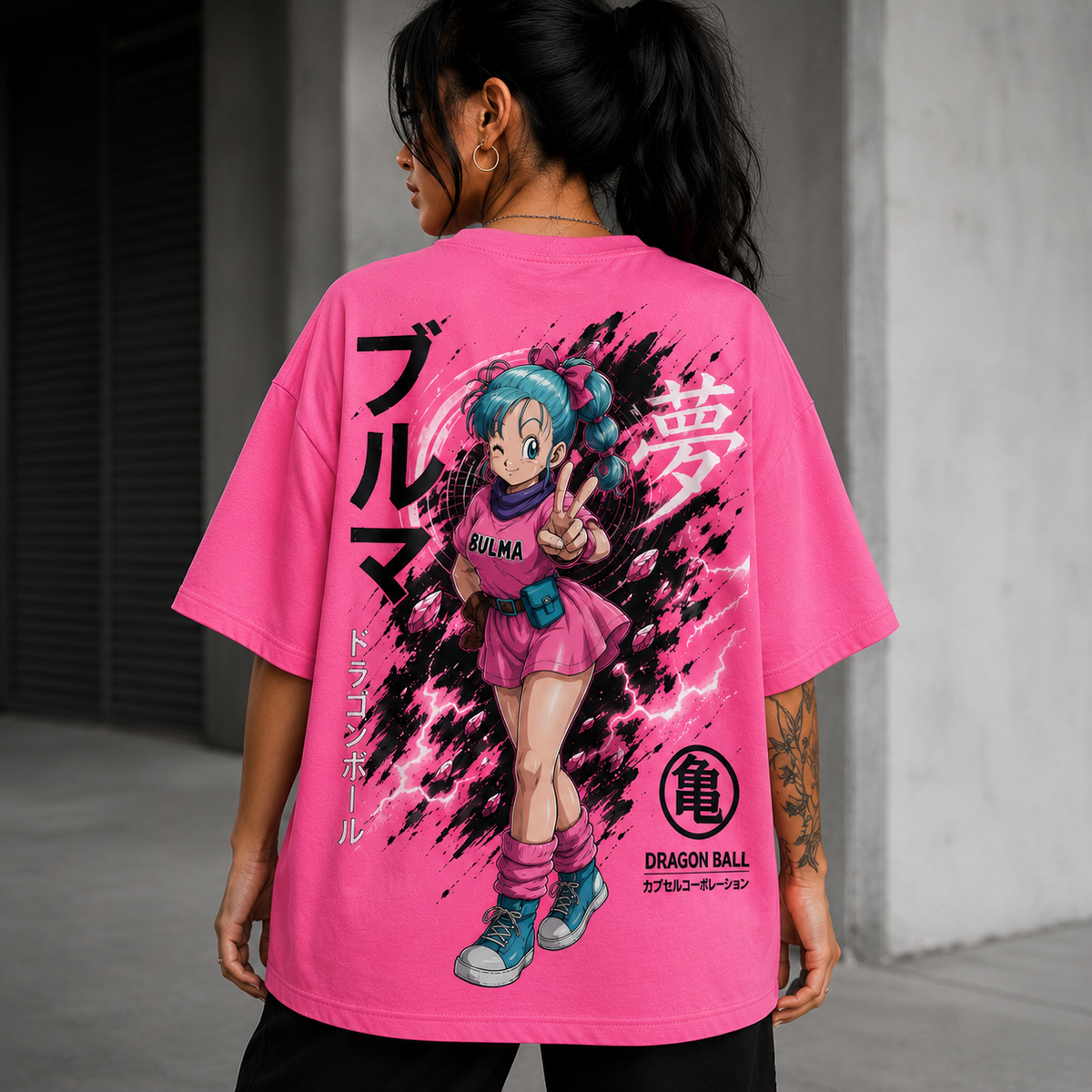 Camiseta Oversized Feminina Bulma Dragon Ball Z TechFibr Streetwear Rosa