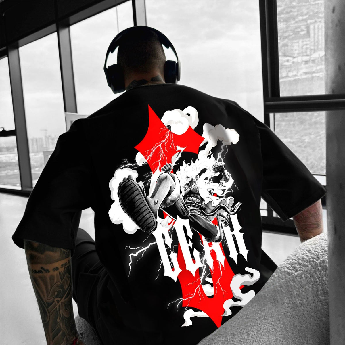 Camiseta Oversized Streetwear Luffy Gear 5 Black