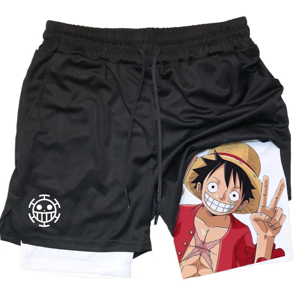 Short Dry-Fit de Compressão 2 em 1 One Piece Anime