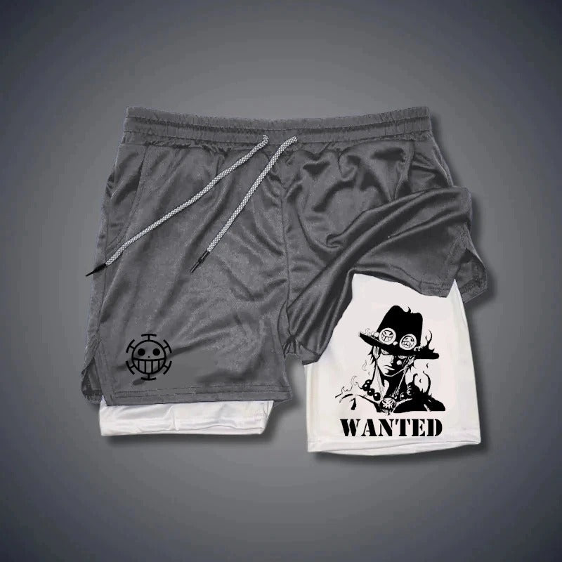 Short Dry-Fit de Compressão 2 em 1 One Piece Anime