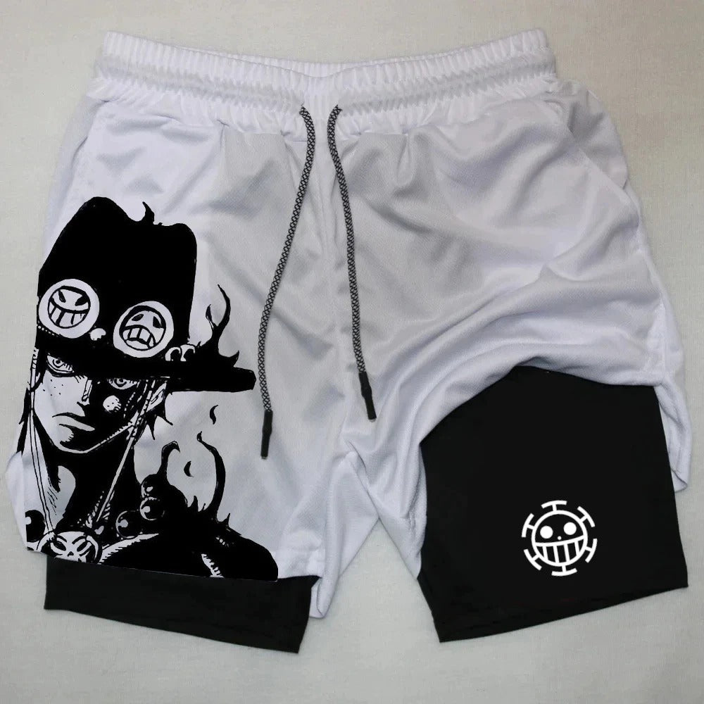 Short Dry-Fit de Compressão 2 em 1 One Piece Anime