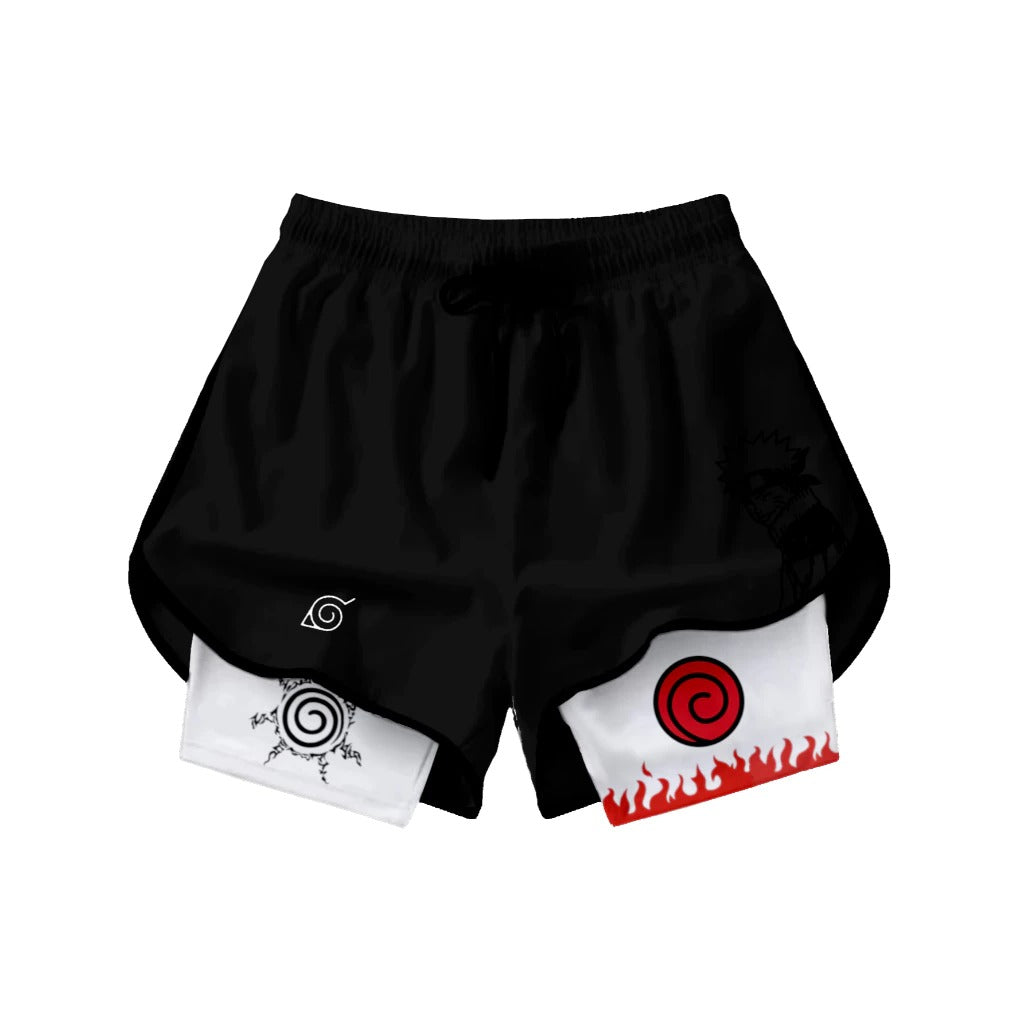 Short Dry-Fit de Compressão 2 em 1Feminino Naruto Hokage