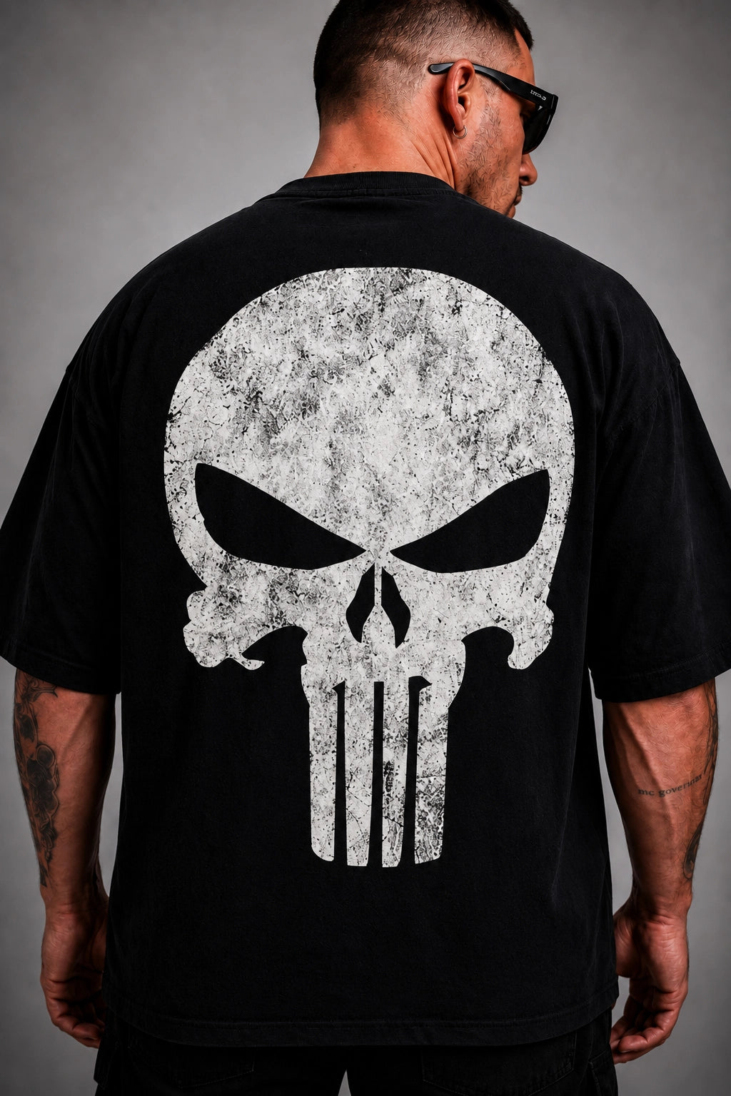 Camisa Oversized Streetwear Caveira Justiceiro Preta