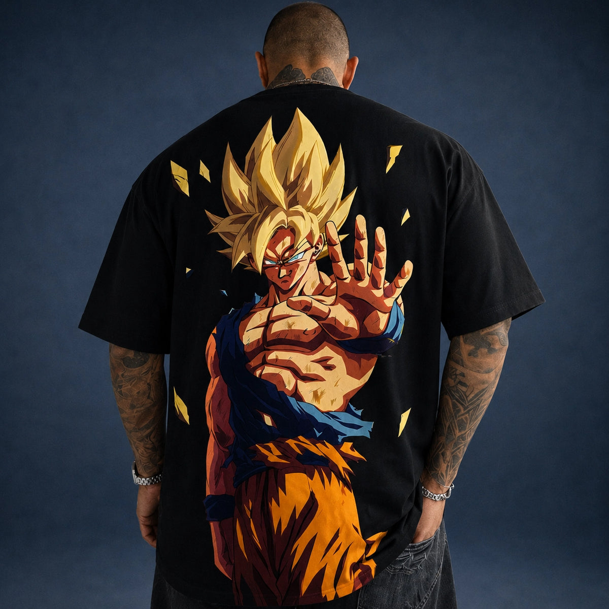 Camiseta Oversized Goku Super Saiyajin All Black