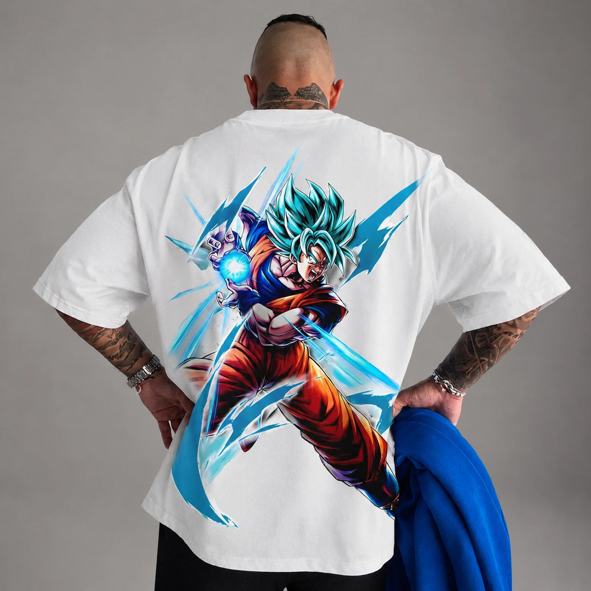 Camiseta Oversized Streetwear Goku Blue Off White