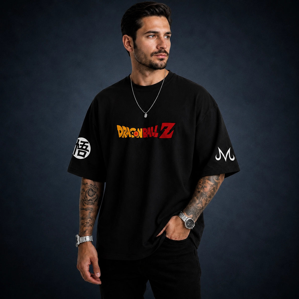Camiseta Oversized Streetwear Vegeta Super Saiyajin 4 Preta