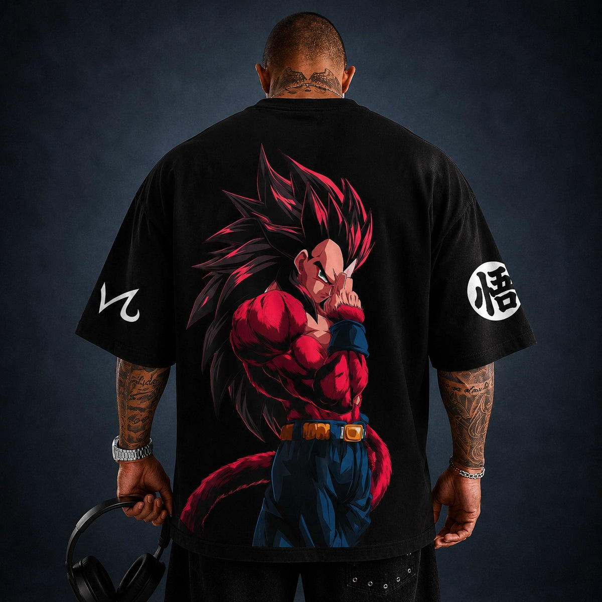 Camiseta Oversized Streetwear Vegeta Super Saiyajin 4 Preta