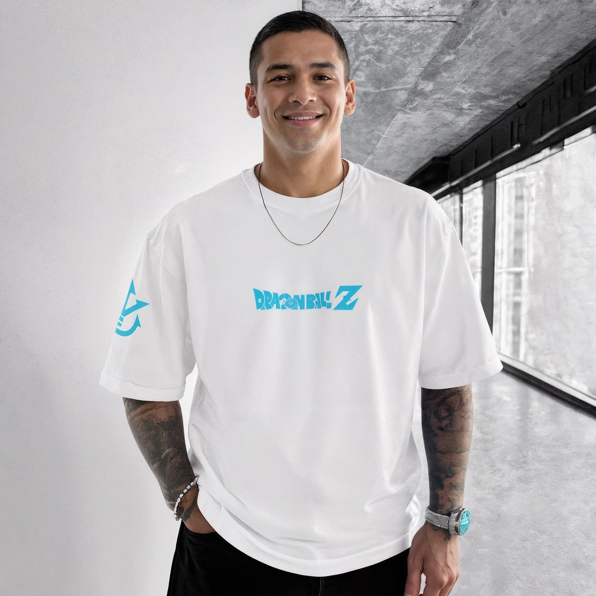 Camiseta Oversized Streetwear Goku Blue Off White