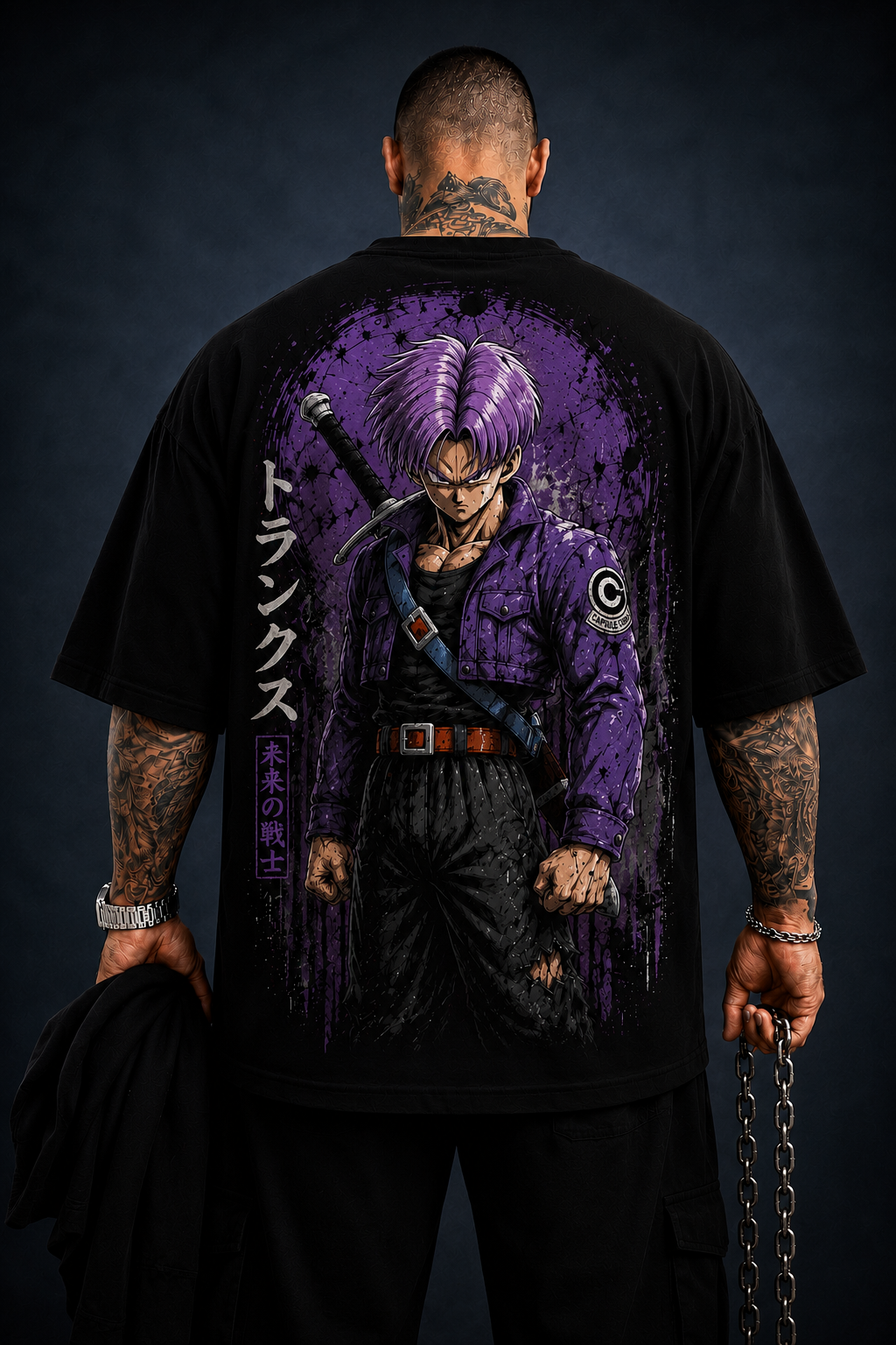 Camiseta OversizedGuerreiro da Espada Streetwear Masculina Preta