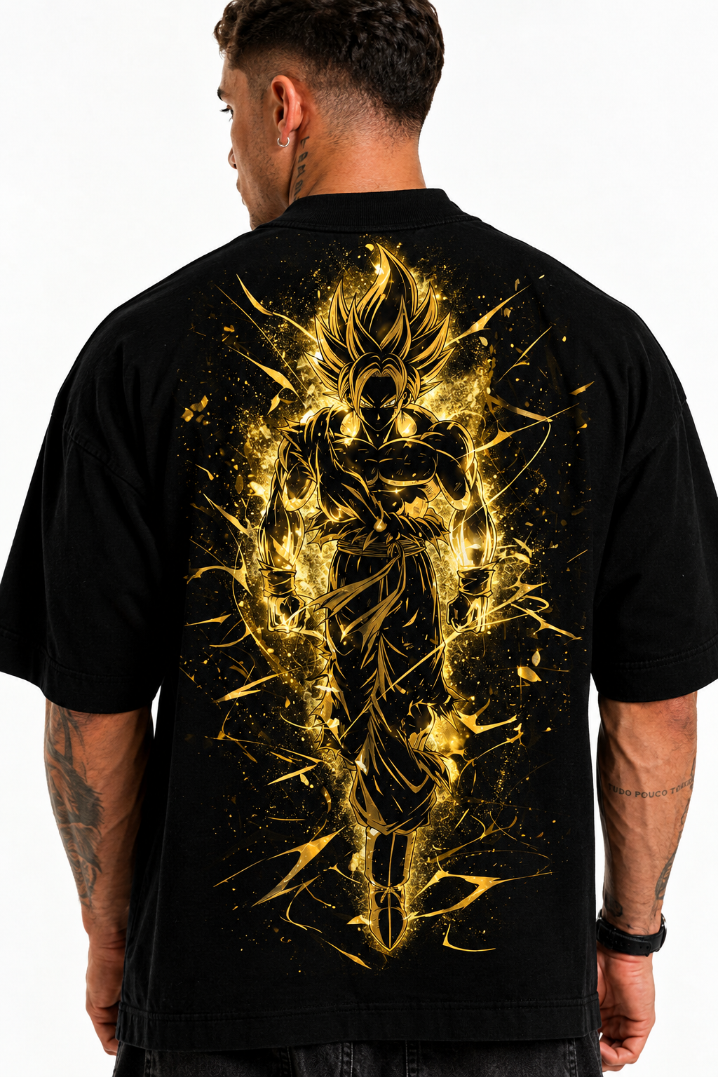 Camiseta Oversized Masculina Golden Warrior Preta