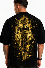 Camiseta Oversized Masculina Golden Warrior Preta