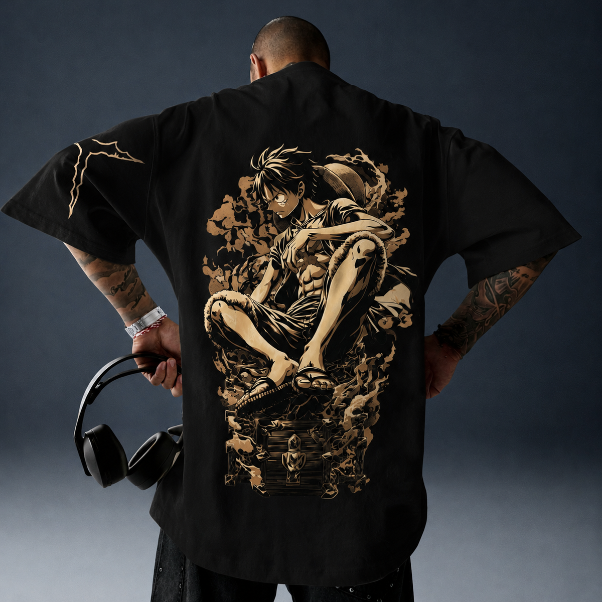 Camiseta Oversized Streetwear Luffy Haki do Rei Black