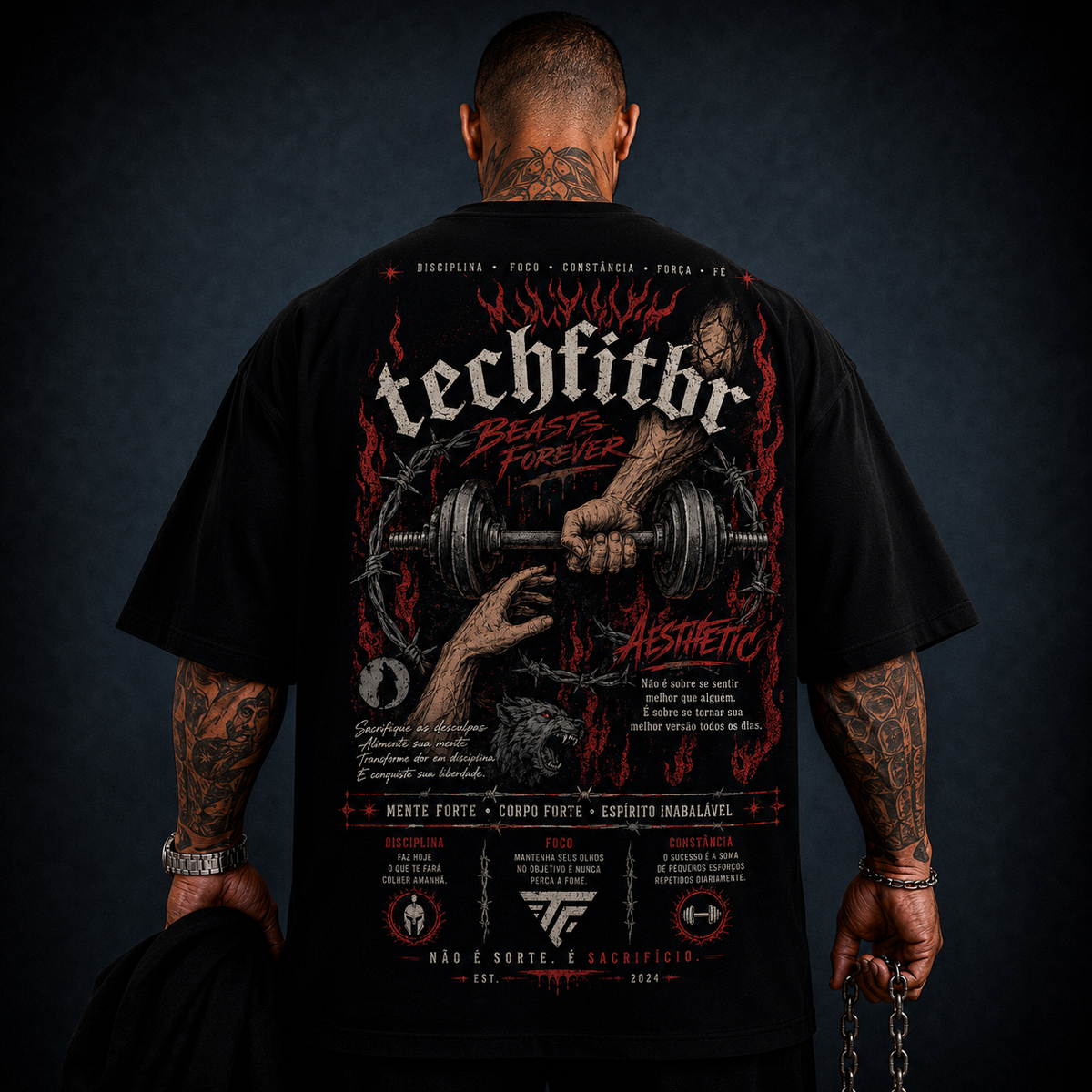 Camiseta Oversized TechFitBR Beast Forever Streetwear Premium
