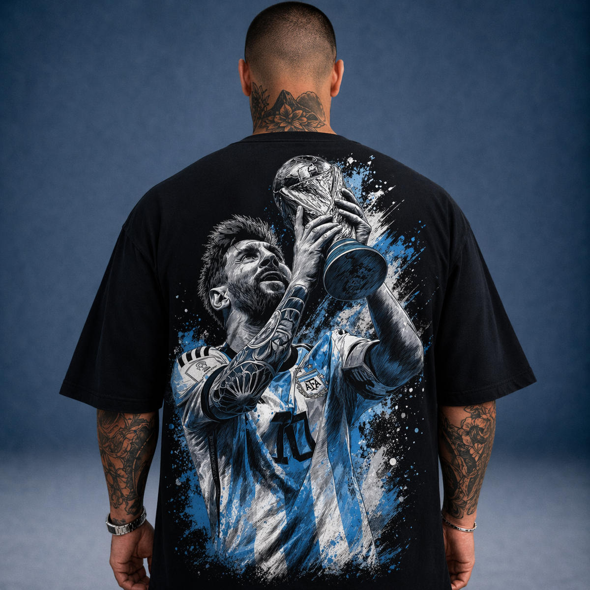 Camiseta Oversized Leo Messi Campeão do Mundo