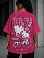 Camiseta Oversized Feminina Hello Kitty Kawaii TechFibr Rosa Premium