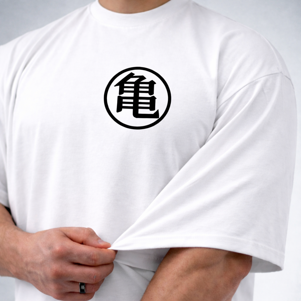 Camiseta Oversized Treino Preta Techfitbr Goku Premium Branca