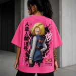 Camiseta Oversized Feminina Android 18 Dragon Ball Z TechFibr Rosa Premium