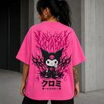 Camiseta Oversized Feminina Kuromi Kawaii Streetwear TechFibr Rosa