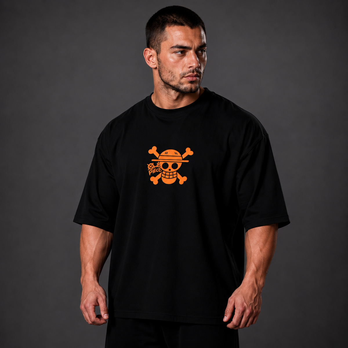 Camiseta Oversized Streetwear Caveira Luffy Preta