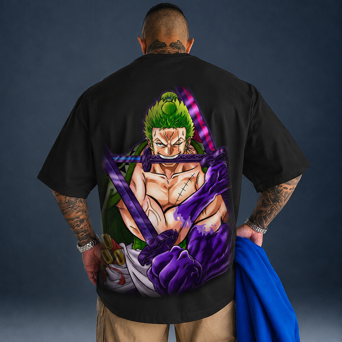 Camiseta Oversized Streetwear Roronoa Zoro Haki do Rei Preto