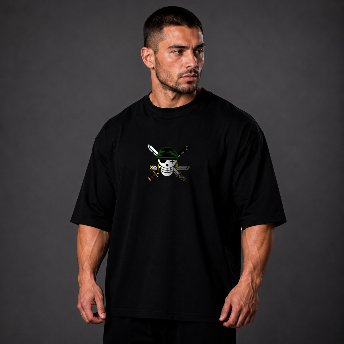 Camiseta Oversized Streetwear Roronoa Zoro Haki do Rei Preto