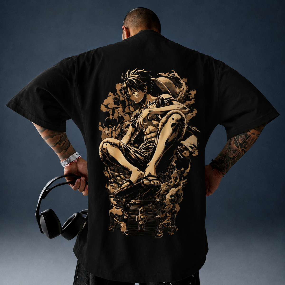 Camiseta Oversized Streetwear Luffy Haki do Rei Black