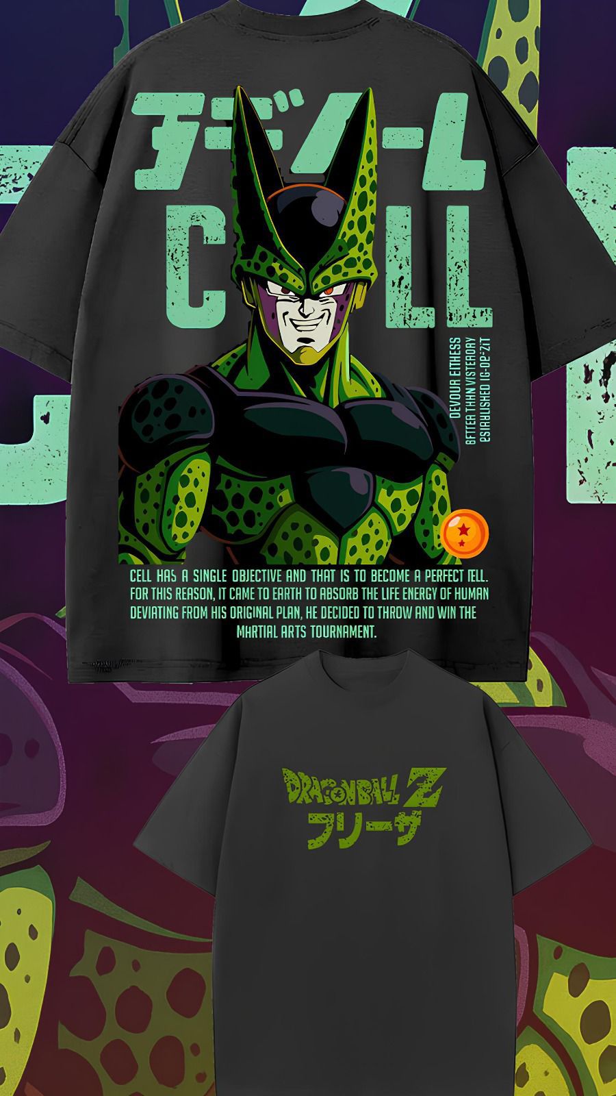 Camiseta Fio 30.1 penteado Cell Dragon Ball Z