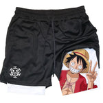 Short Dry-Fit de Compressão 2 em 1 One Piece Anime