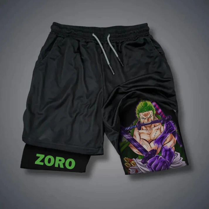 Short Dry-Fit de Compressão 2 em 1 One Piece Anime