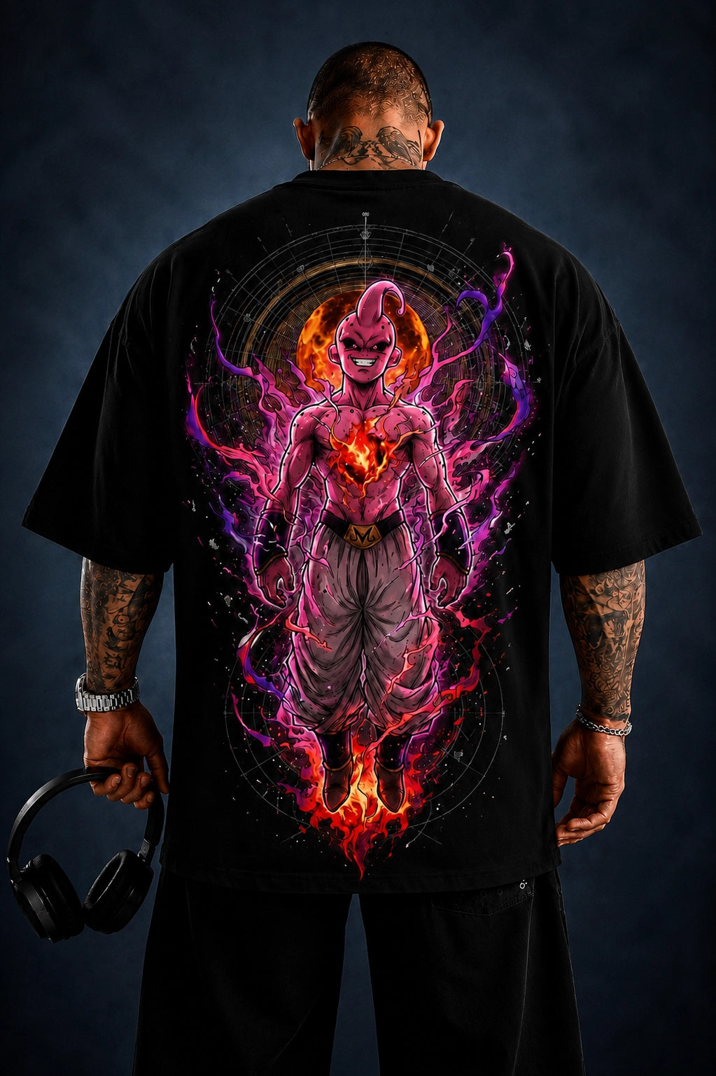 Camiseta Oversized Masculina Inferno Demon Preta e Branca