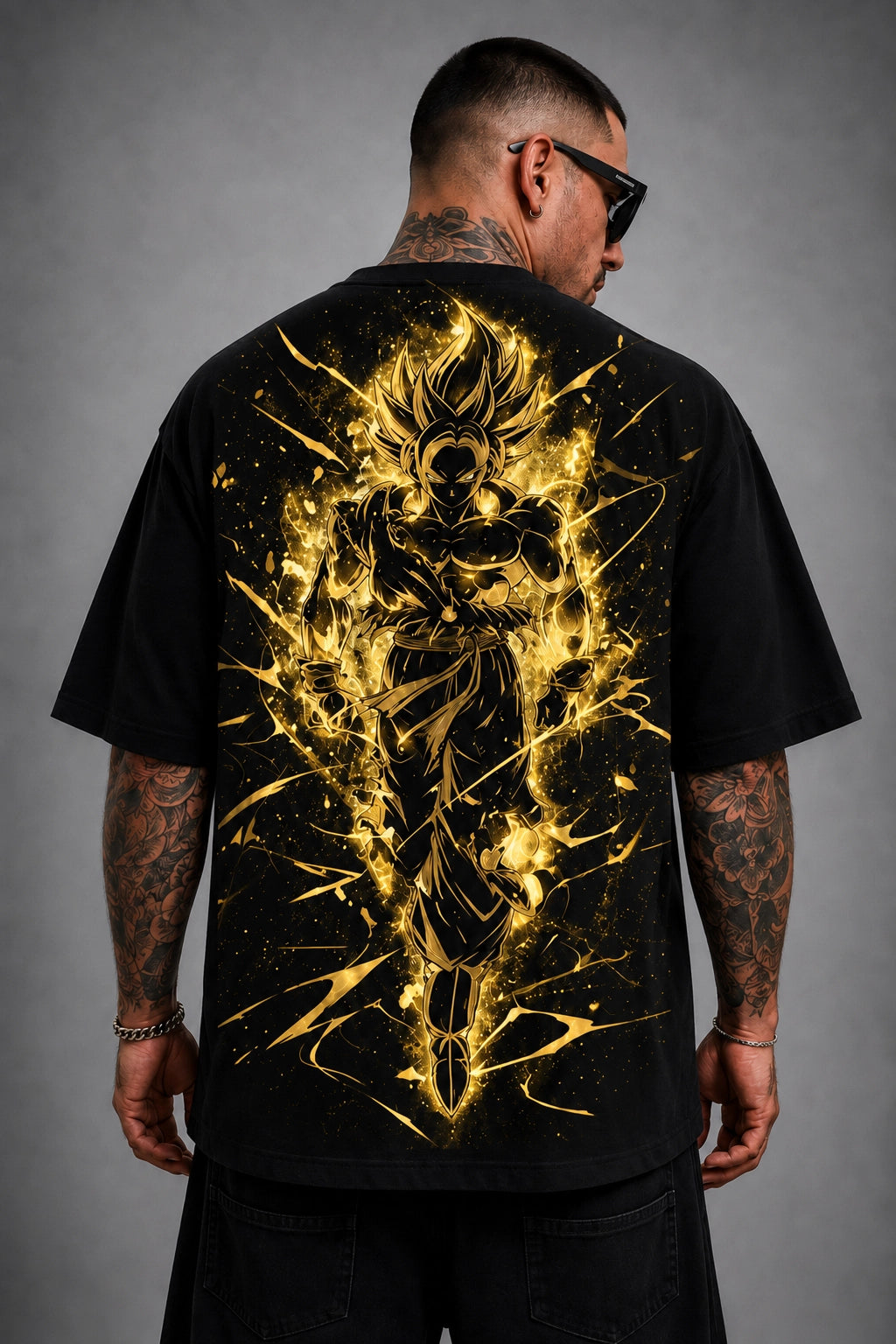 Camiseta Oversized Masculina Golden Warrior Preta