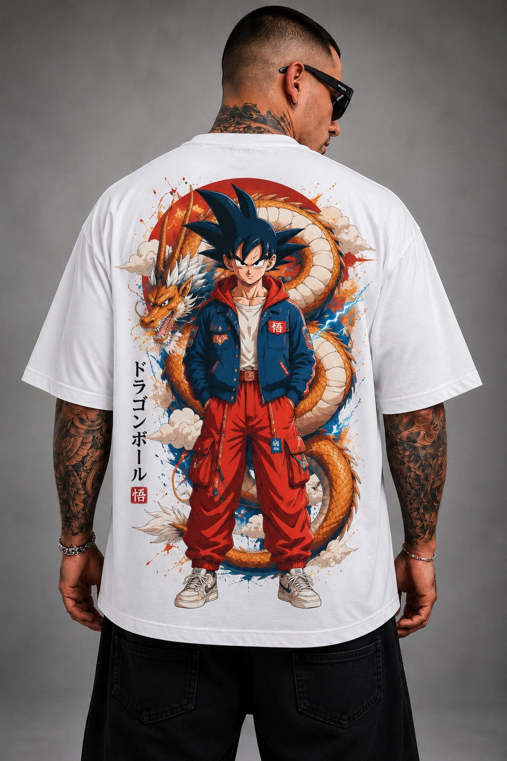 Camisa Oversized Streetwear Dragão Goku Branca