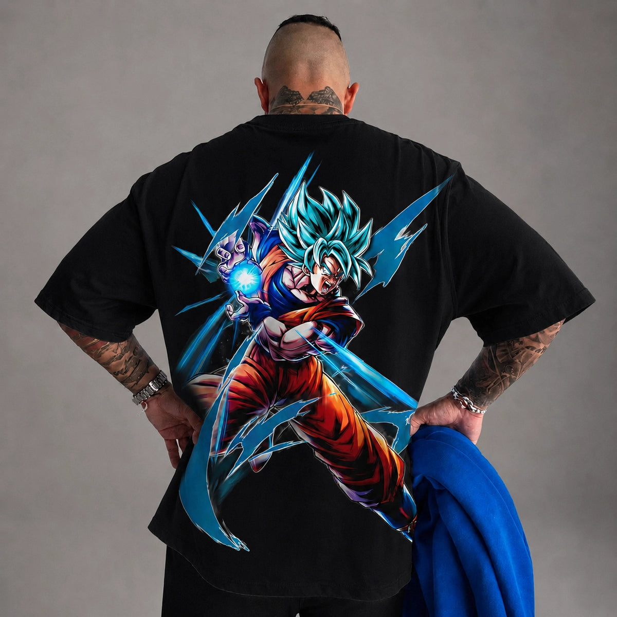 Camiseta Oversized Streetwear Goku Blue Off White