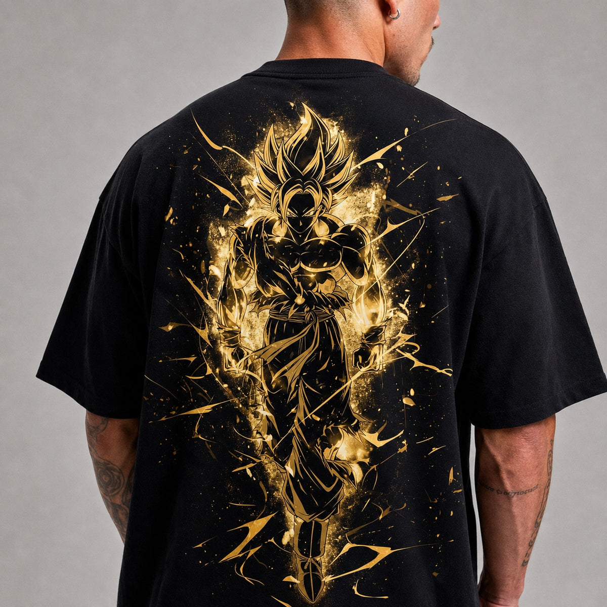 Camiseta Oversized Masculina Golden Warrior Preta
