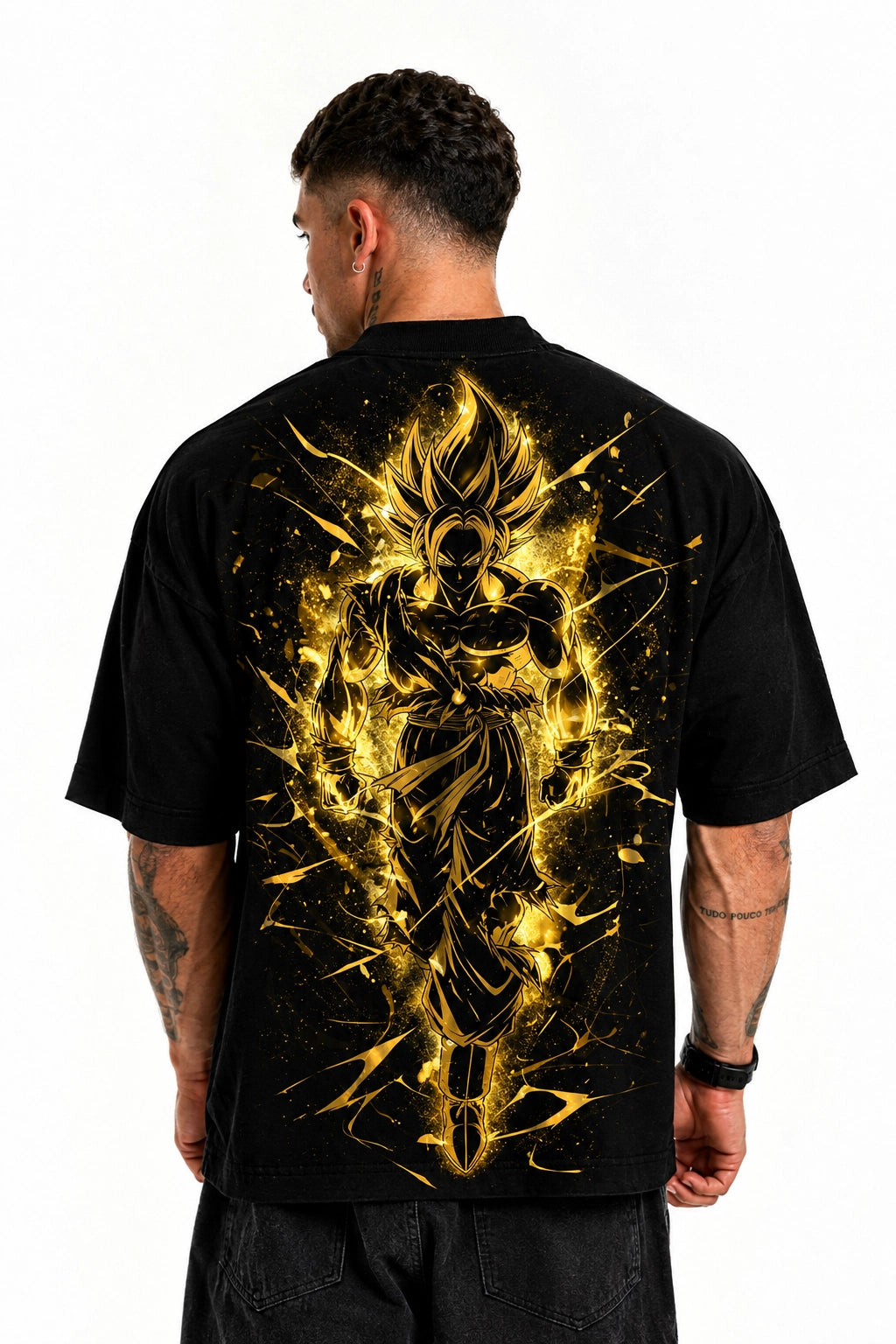 Camiseta Oversized Masculina Golden Warrior Preta