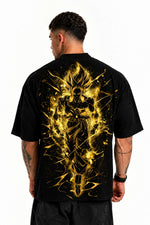Camiseta Oversized Masculina Golden Warrior Preta