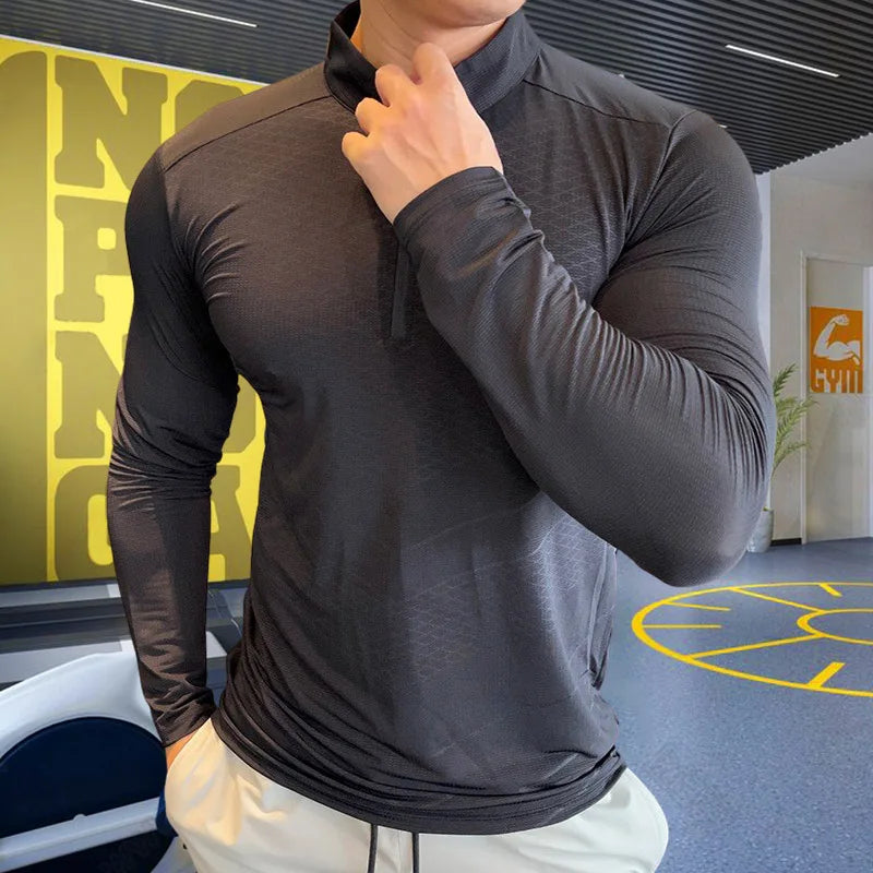 Camiseta Térmica Manga LongaZíper Colarinho Alto
